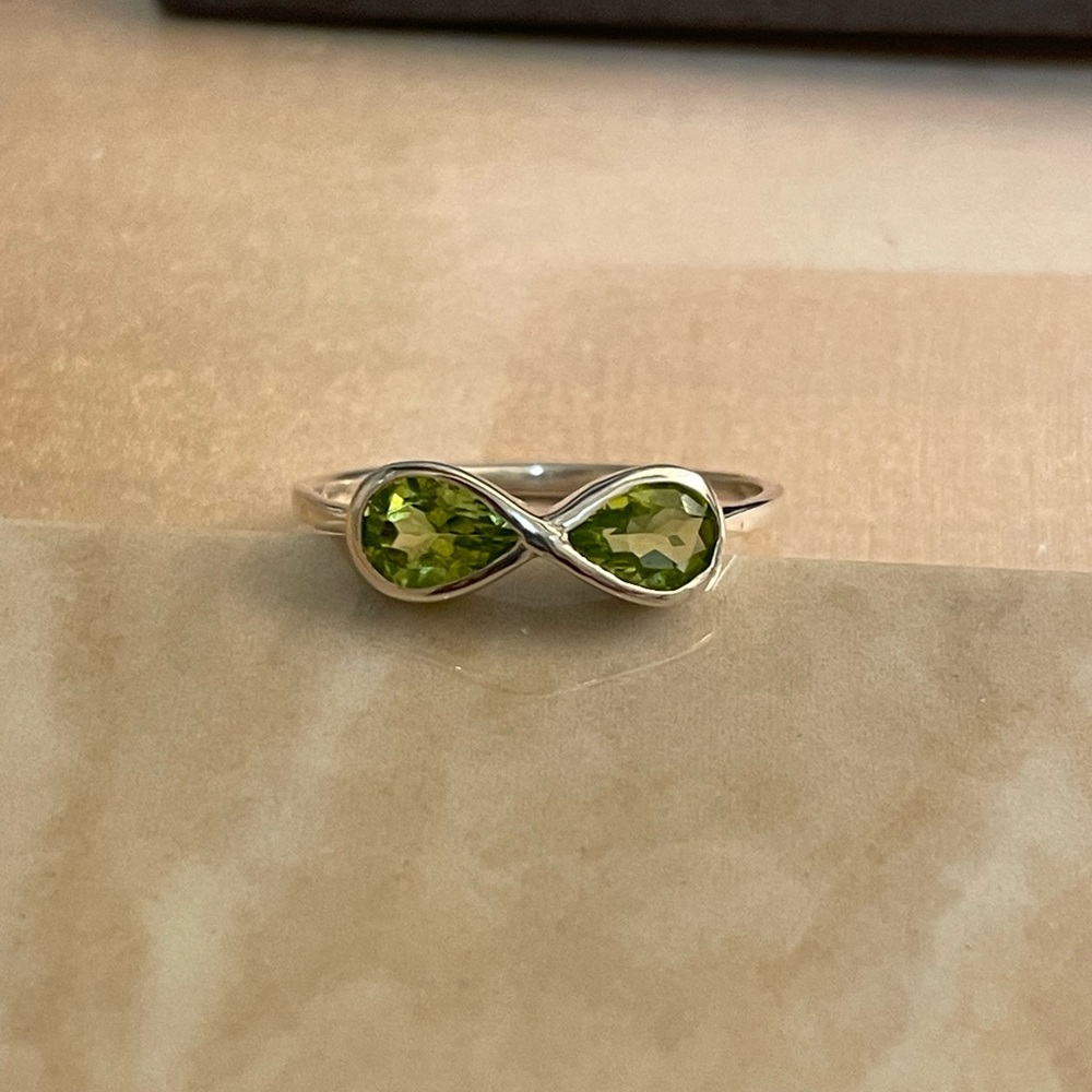 925 Sterling Silver Infinity peridot Ring, “VIBES” US: 7 & 8 - Picture 6 of 10
